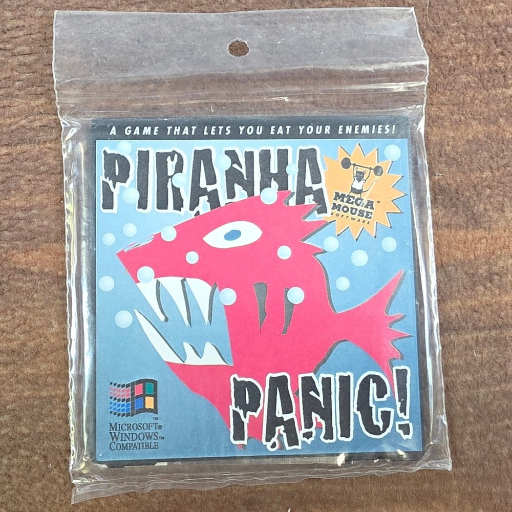Mega Mouse Piranha Panic PC Game OS Windows Floppy Disk Blue Excellent Vintage